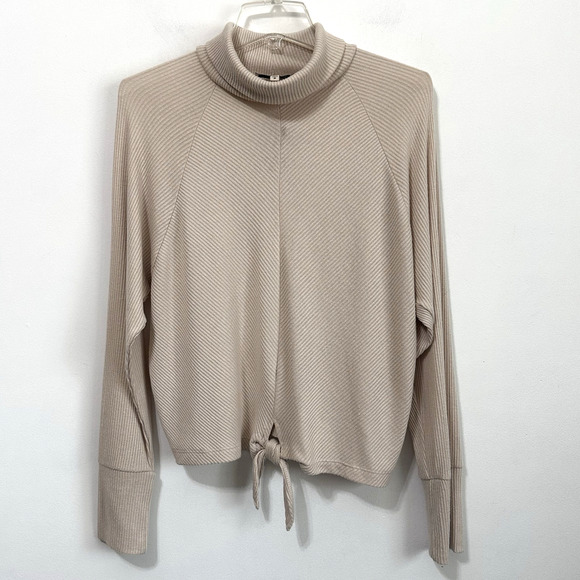 Express Sweater M Knit Top Ribbed Long Sleeve Tie Front Knot Turtleneck NEW - Picture 1 of 10